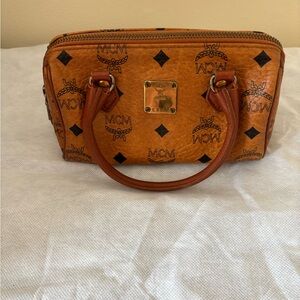 MCM Cognac Mini Bag with Logo Pattern